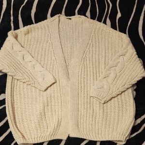 Cozy Open-Front Cable Knit Cardigan Sweater - Cream